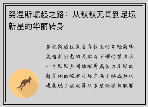 努涅斯崛起之路：从默默无闻到足坛新星的华丽转身